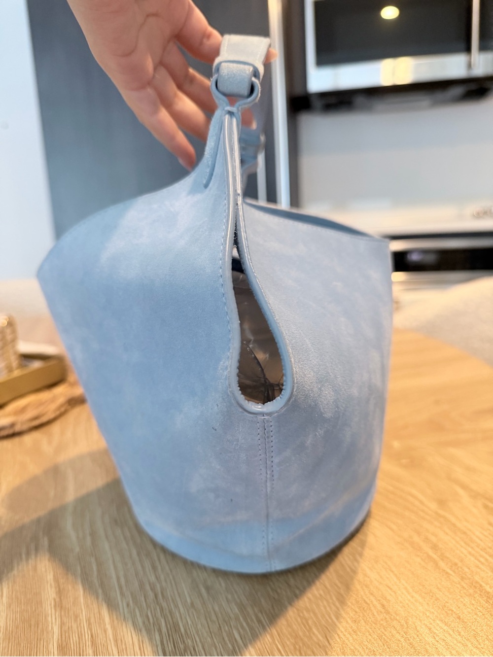 KHAITE Light Blue Suede Hobo Shoulder Bag - Picture 4 of 10